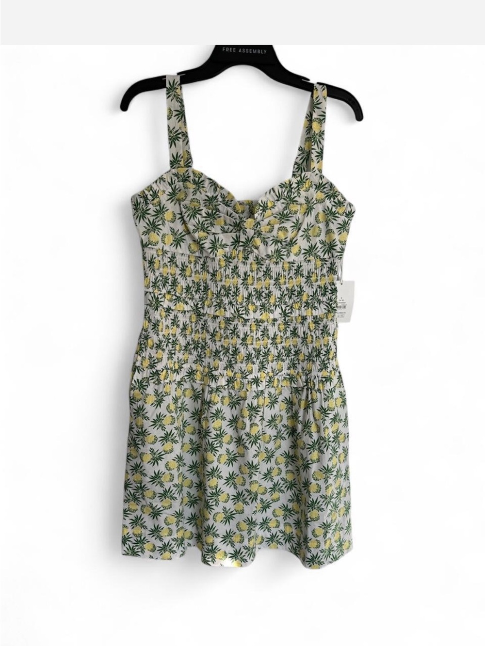Free Assembly Yellow Pineapple Print Smocked Mini Dress
